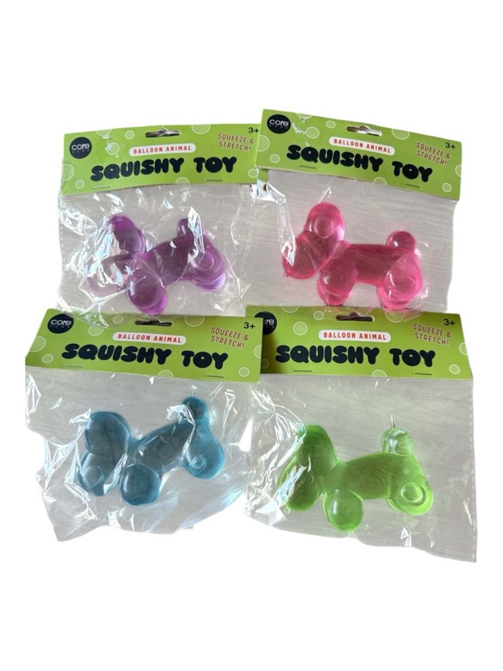 Squishy Toy Balloon dog animal  - Pink, Purple, Blue, Green set of 4